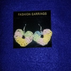 Handmade Crocheted Rainbow Heart Fashion Earrings Hook Style